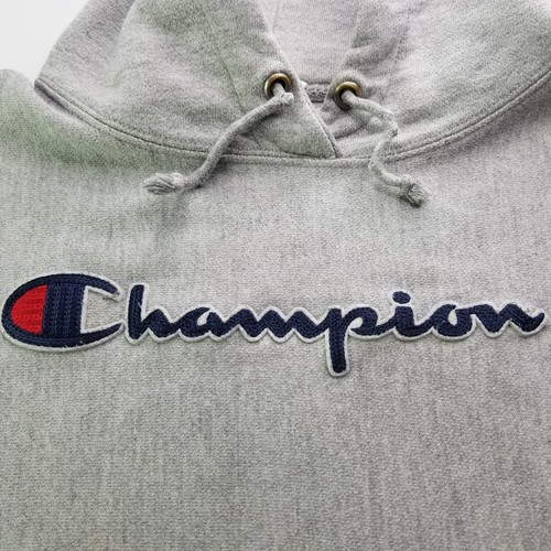Vtg CHAMPION Embroidered Spell Out Reverse Weave Hoodie Sweatshirt 90s SZ Boys M - Picture 3 of 10