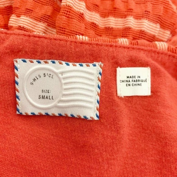 Vestido Anthropologie Matasello Mujer Pequeño Naranja Rayas Ajuste Acampanado Midi Sin Mangas Foto 4 de 4