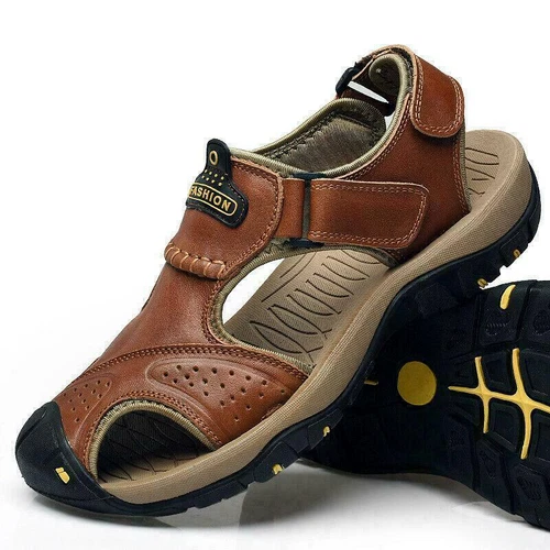 Sandalias de verano de cuero para hombre Zapatos con punta cerrada para playa Deportes al aire libre Senderismo - Imagen 1 de 19