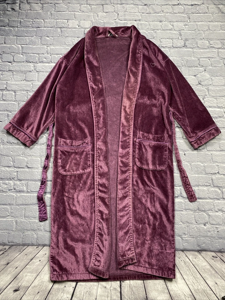 Next Bath Robe Women's Large Burgundy Rhinestone Heart Bling Belted Spa Luxury - Image 2 of 4