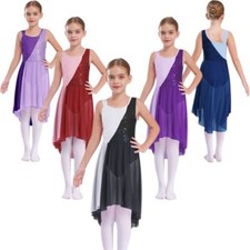 Girls Sequins Lyrical Modern Dance Dress Ballet Leotard Irregular Tulle Skirt