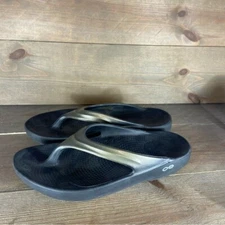 oofos oolala womens size 6 shoes black gold thong recovery comfort sandals