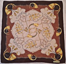 SCIARPA QUADRATA 34" VINTAGE RENATO BALESTRA IMBRACATURE CAVALLO EQUITAZIONE SETA MARRONE