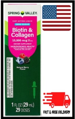 Spring Valley Biotin & Collagen Liquid for Hair, Skin 15000 Mcg, 1 fl oz