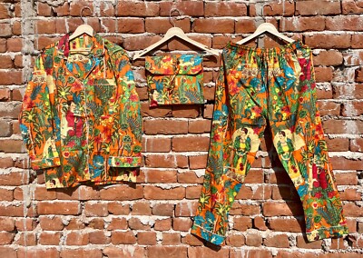 Indian Cotton Orange Frida PJ Set Bridesmaid Pajama Set Women Nightwear Suit US