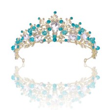 5.5cm Tall Sky Blue Crystal Tiara Crown Wedding Queen Prom Princess For Women