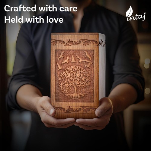 Artisan-Crafted Wooden Urn for Ashes - 250 lbs Capacity with Sliding Opening - Picture 7 of 11