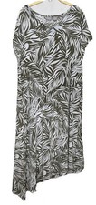 Chico's Travelers Dress Sz 2 US 12/14 Leaf Print Midi Asymmetrical Stretch Olive
