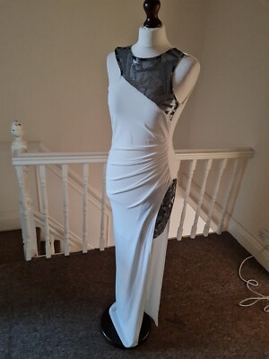 Lipsy Ariana 10 White Asymmetric Maxi Prom Formal Dress Gown Sequin  Bodycon