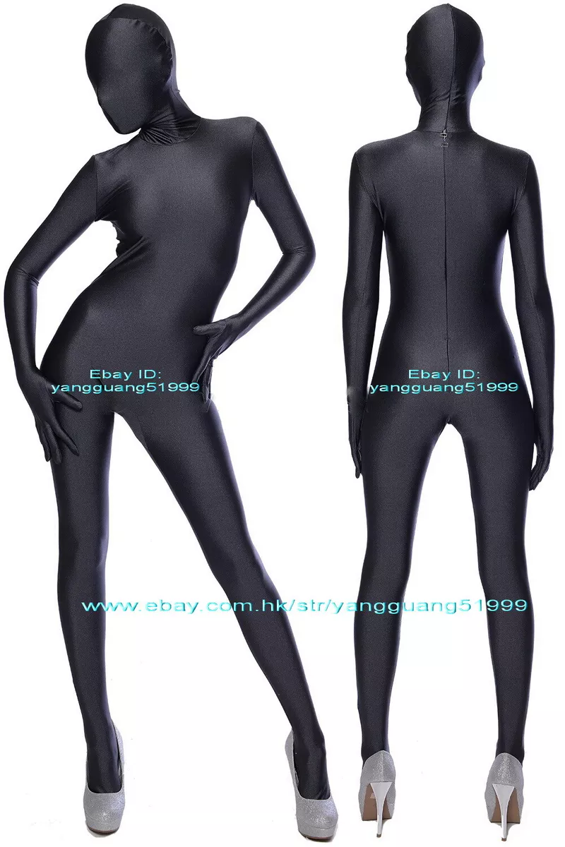 Unisex Full Bodysuit Outfit Black Spandex Tight Body Suit Catsuit Costumes  F312