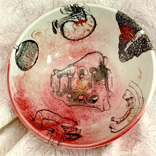Palacios Art Pottery Bowl Anatomy Decals in Black and Gold Vintage - Picture 3 of 12