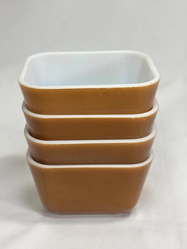 4 VTG. PYREX Bright BROWN Refrigerator Dish 501-B - EXCELLENT !