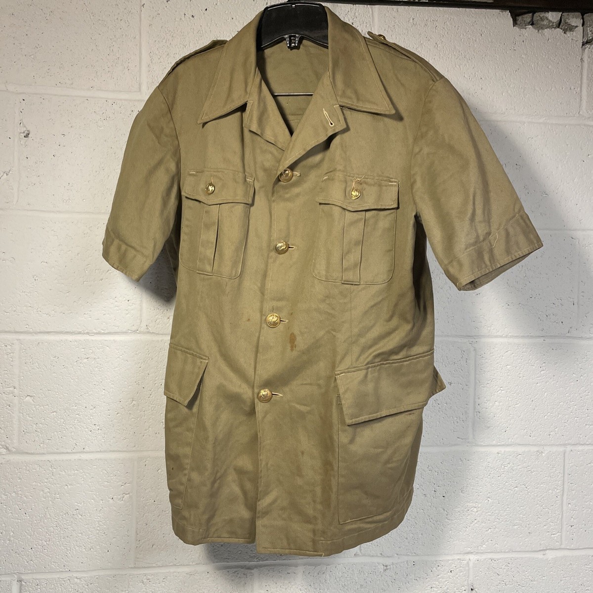 French Air Force Army Jacket Shirt Pre-1969 Khaki Tan Button Front Vtg