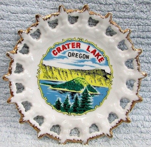 Old Crater Lake OR Oregon Vintage EFCCO Japan Porcelain 6" State Plate FREE S/H
