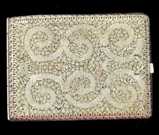 INDIAN Silver ENAMELED Kashmiri Cigarette Case German Inscription