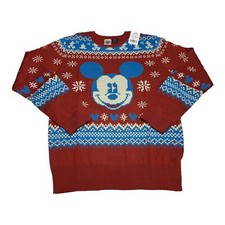 NWT Disney Mickey Mouse Christmas Sweater Red w/ Snowflakes Tree Men s Size L