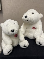 Pair Vintage 1993 Coca Cola Polar Bear Plush Stuffed Animal 10" & 14" Sitting