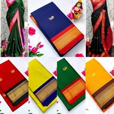 Women's Traditional Paithani Cotton Silk Sarees With Contrast Blouse