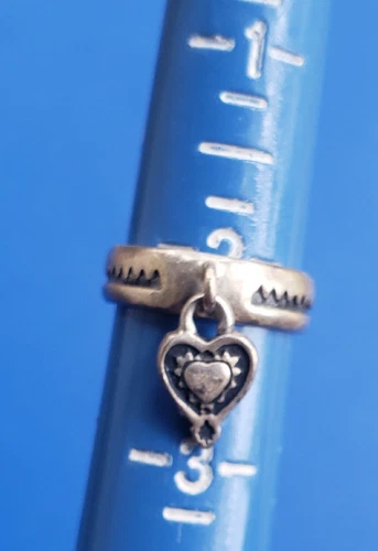 Vintage Sterling Silver Toe Ring with Dangling Heart Charm. Size 2 Adjustable