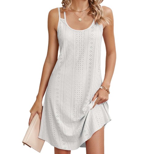 Women Summer Sleeveless A-Line Dress Loose Strappy Holiday Beach Sundress S-2XL - Picture 18 of 18