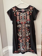 Johnny Was Women’s Embroidered Linen  Black Dress Size S
