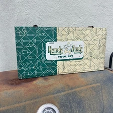 VINTAGE 1950’s HANDY ANDY METAL TOOL BOX - SKIL-CRAFT CORP. USA YELLOW/GREEN