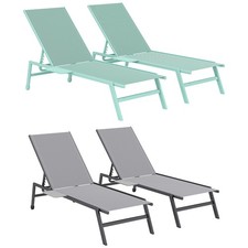 Outsunny Set di 2 Lettini Prendisole con Tavolino Laterale