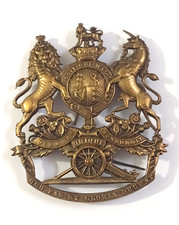 Victorian Royal Artillery Helmet Plate Badge QVC Brass Economy 3 Lugs - Original