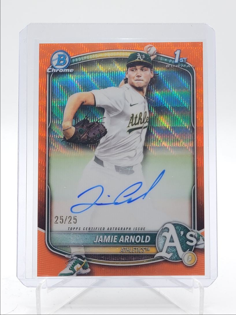 JAMIE ARNOLD 2025 BOWMAN CHROME DRAFT 1ST ORANGE WAVE AUTO 25/25 Q4874