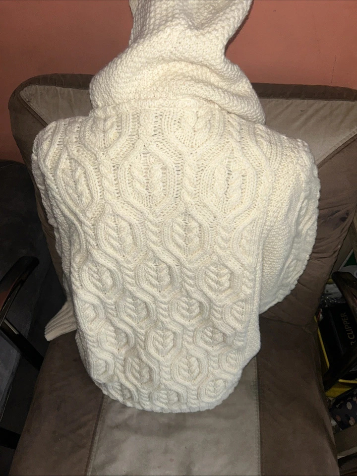 Cárdigan con capucha y cremallera SAOL Aran para hombre - 100 % lana merino, crema, talla XL, Foto 4 de 4