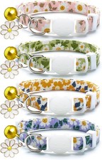 4 Pack Cotton Breakaway Cat Collar with Bell Flowers Pendant,Cute Pet Kitten