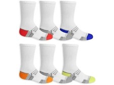 Fruit of the Loom Boys' Big 6-Pair Half Cushion Crew Socks, White MultiLarge
