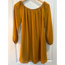 Ecote Urban Outfitters Mustard Yellow Off The Shoulder Mini Shift Dress Medium