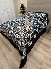 New Amish Quilt Stormy Day Multi Blue Black Handmade 96x109 Lancaster PA