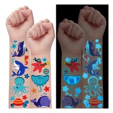 Partywind Luminous Blue Under Sea Temporary Tattoos for Kids, 170 Styles Glow Oc
