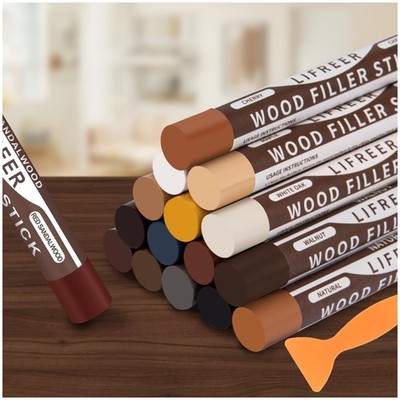 Wood Filler Sticks,16 Colors Wood Crayons for Scratches, Scuffs, Cracks, Stai...