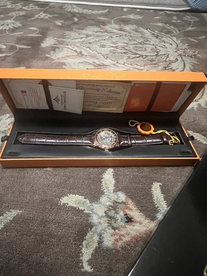 Stuhrling 3964L 2 Automatic Skeleton Brown Leather Strap Mens Watch Brand  New - image 3 of 4
