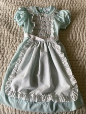 Vintage Princess Anne Hand Smocked Dress - Size 6X Swiss Dot Apron Blue Green