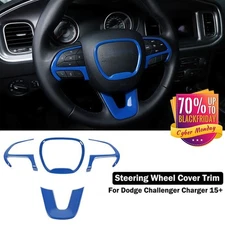 Car Steering Wheel Cover Trim Accessories for Dodge Challenger/Charger 2015+Blue