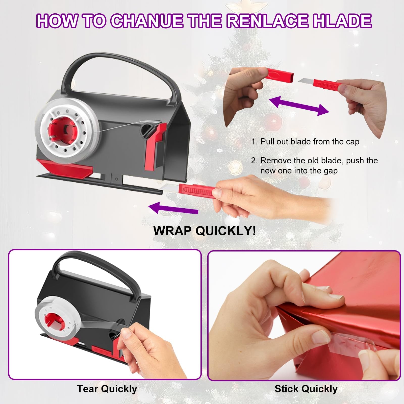 Upgrade 2 Pack Wrapping Paper Cutter &Tape Dispenser Dual Use, Gift Wrap Cutt...