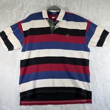 VTG Tommy Hilfiger Mens Rugby Striped Polo Shirt 1990s Hip Hop Y2K Large read