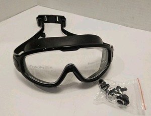 Clear  Swimming Goggles with Black rim and Strap, nose and ear plugs included
