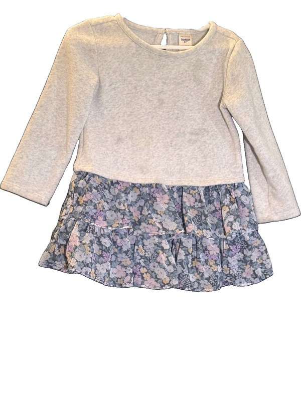 OshKosh B'gosh Girls Size 5 Long Sleeve Fit & Flare Floral Dress Gray