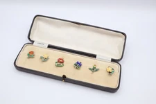 Delightful Vintage Sterling Silver Floral Enamel Set of Six Drink Makers C.1940