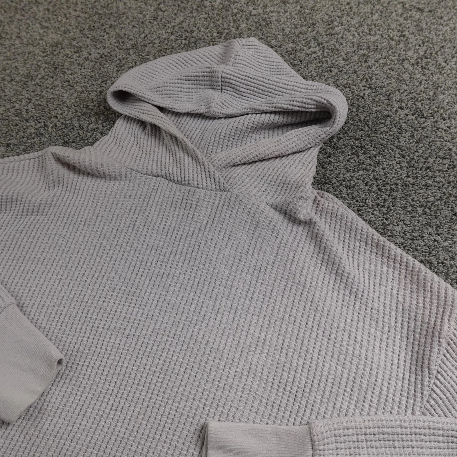 Gap Hoodie Womens L Gray White Waffle Knit Thermal Pullover Sweatshirt Sweater