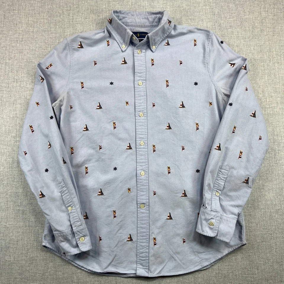 Camisa Ralph Lauren Hombre Grande Azul Manga Larga Bordada Velero Bandera Náutica Foto 2 de 4