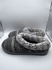 Dearfoams Women  s Faux Fur Winter Grey Nordic Knit Pattern Slippers House Shoes