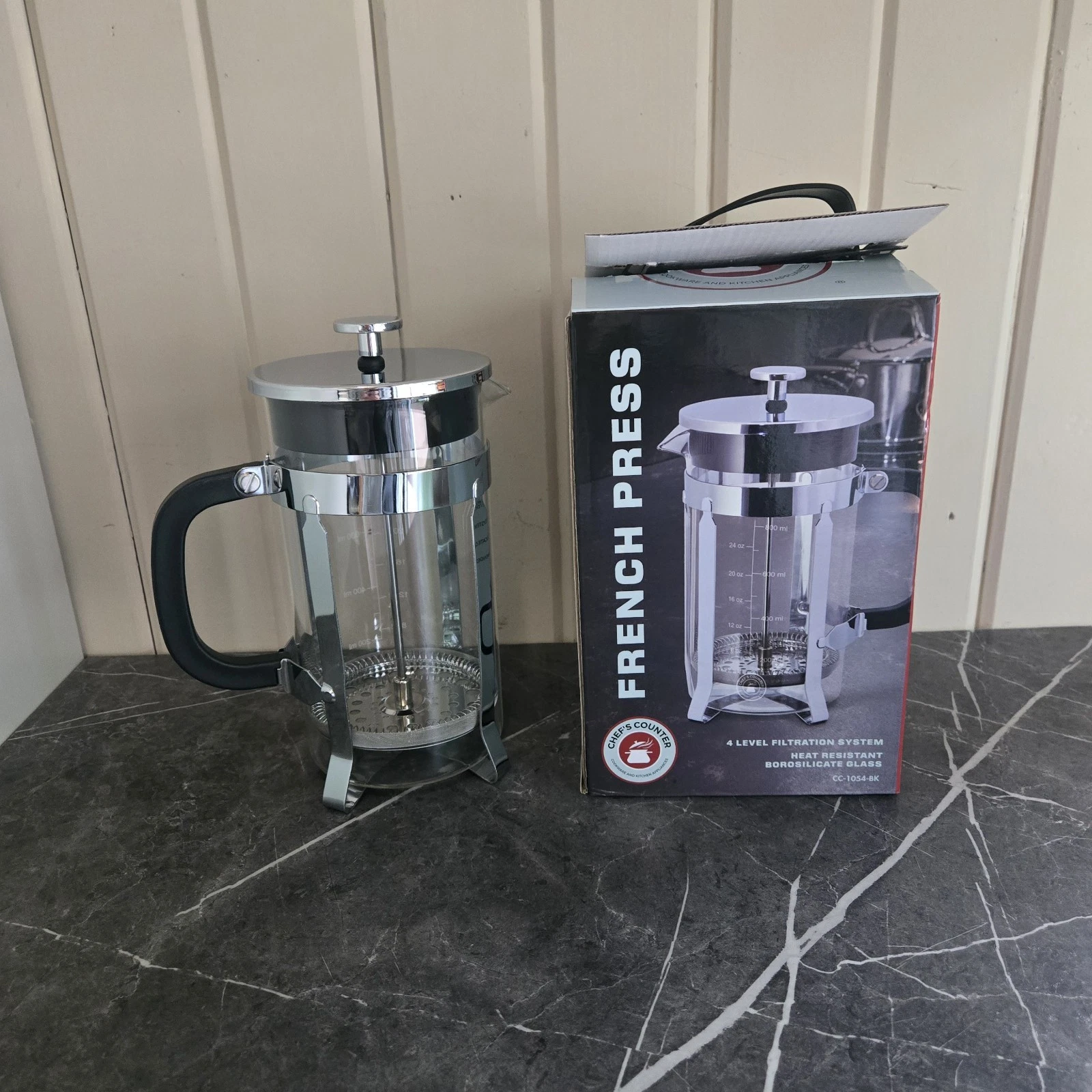 Chef's Counter French Press Coffee Maker 34oz. 4 Level Filtration System NEW