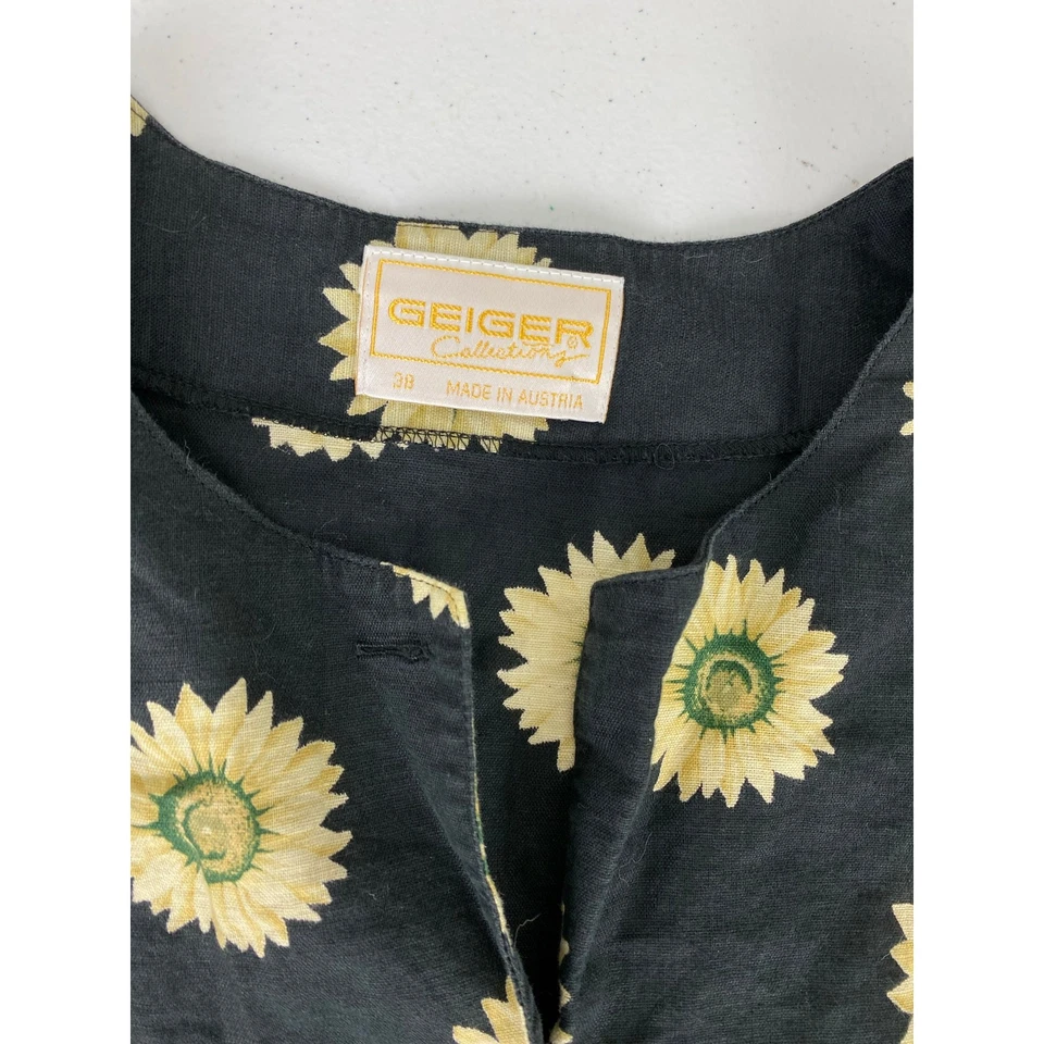Mujer Geiger Austria Girasol Gráfico Lino Mezcla Abotonada Blusa Top 38  Foto 4 de 4