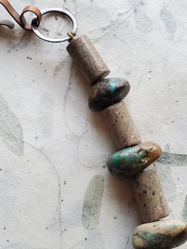 Turquoise Artisan Beaded Necklace Copper Clasp Handmade Crystal Stone Bead Boho - Picture 9 of 14